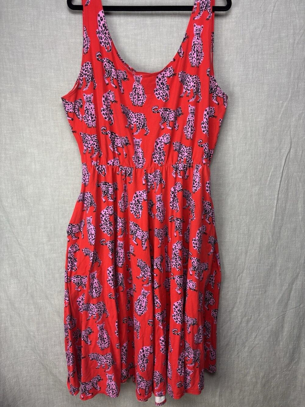 Nooworks Red Midi Dress with Pink Leopard Print